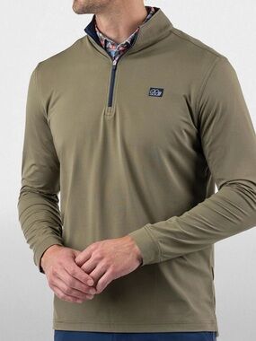 Men's Olive Lightweight Quarter-Zip Shirt Jacket